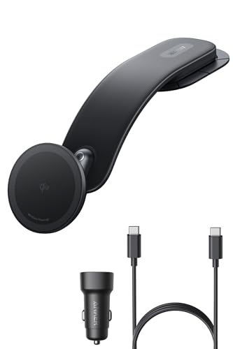 Anker Nano Wireless Charger (MagGo, 着脱式パッド) with Car Charger 最大15W出力でワイヤレス充電 360°回転 最大45°まで 傾けられる 180°まで調整 形状記憶が可能な高耐久設計 iPhone 16/15/ 14 / 13 / 12シリーズ